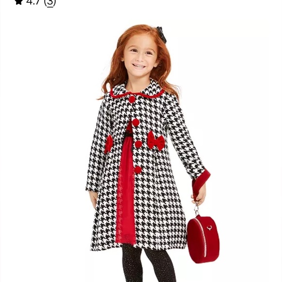 Blueberi Boulevard Other - Blueberi Boulevard Black and White Houndstooth Jacket with Red Velvet Details